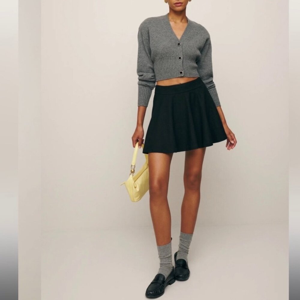 Reformation Dakota Skirt Size‎ 0 Black Wool Blend Flounce Dark Academia Preppy